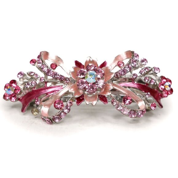 Rhinestone Pink Hair Clip Barrette Prom Party Wedding Bridal Gem - Picture 2 of 7